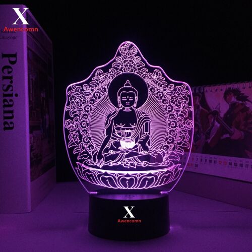 Bodhisattva Bouddhisme Capteur Toucher 3d Visuel D'usb Led Souvenir Cadeau De Vacances Décorer 7/ 16 Couleurs Changent Lampe De Bureau