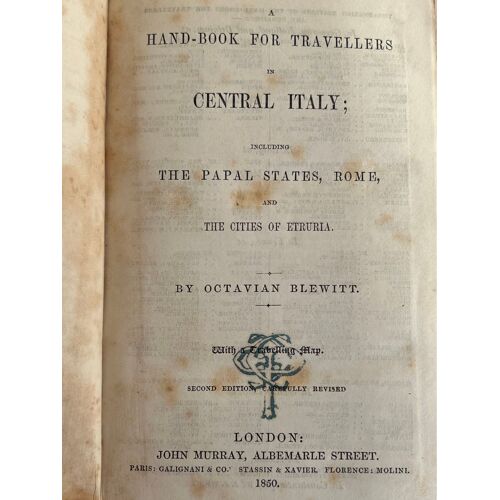 John Murray, Handbook For Travellers In Centrale, Italie  & Rome.Ingluding The Papal States ,Rome And The Cities Of Etruria 1850 London.