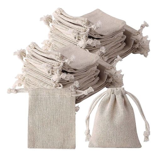 50 Pcs petits sacs en toile de jute avec cordon, 3X4 Inch cadeau petit sac à cordon en toile de jute, réutilisable pour le thé