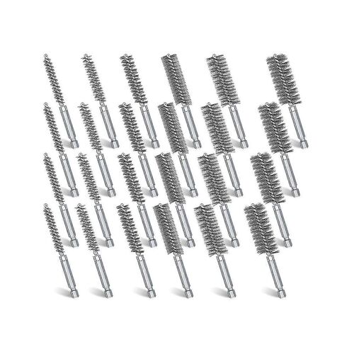 Ensemble de brosses de nettoyage d'alésage,Ensemble de brosses d'alésage de fil Brosse de nettoyage en acier inoxydable pour perceuse électrique Percussion Driver 24Pieces