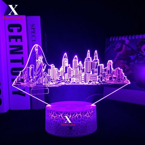 Lumière De Nuit 3d De Bâtiment Américain, Lampe Acrylique Led De Drapeau National Pour Chambre D'enfant, Lampe De Décoration De Chambre À Coucher, Lumière De Table Cadeau D'anniversaire
