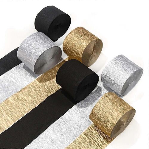 Banderoles en papier crépon12 Pcs banderoles dorées, décorations de fête de banderoles argentées et noires pour naissance