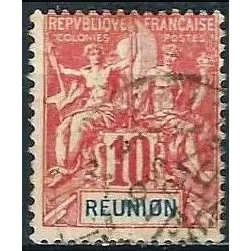 La Réunion, Colonie Française 1900 / 05, Beau Timbre Yvert 47, Type Sage "Colonies", 10c. Rouge, Cartouche Bleu, Oblitéré, Tbe