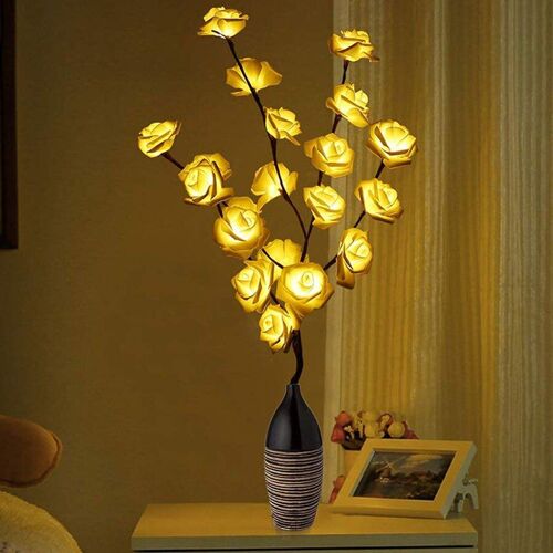 Lumières De Branches De Roses Artificielles, 73cm, Simulation De 20 Led, Vase De Noël, Remplissage De Fleurs, Twige, Décoration De Fête De Jardin Pour Vacances