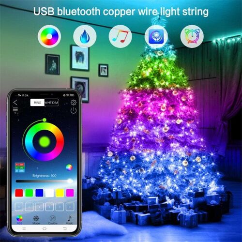 Guirlande Lumineuse Étanche À Led Rvb, Usb, Bluetooth, 160 +, Mode D'éclairage, Pour L'extérieur, Décoration De Noël, Vacances, 4
