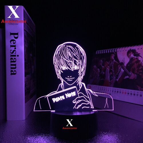 Lampe Led 3d En Acrylique Yagami, Anime Death Note, Luminaire Décoratif D'intérieur, Idéal Comme Cadeau D'anniversaire Pour Une Chambre D'enfant