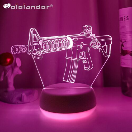 Lampe Led 3d À Capteur Tactile Usb Pour Enfant, Lumière De Nuit, Illusion, Rvb, Jeu Fps, Pistolet, M4, Lampe De Table, Cadeau De Bureau Pour Garçon