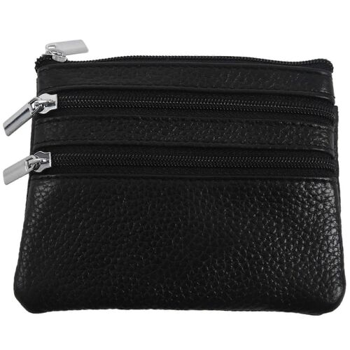Porte-monnaie en cuir avec 4 poches et porte-clés pour femmes Noir