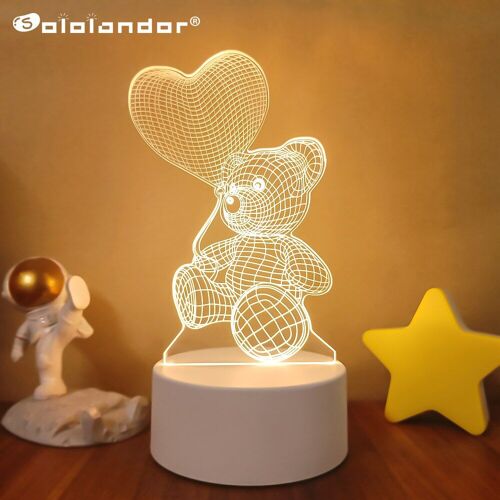 Veilleuse Visuelle 3d En Acrylique, Modèle Ours, Lampe De Bureau, Cadeaux De Saint-Valentin Pour Garçons Et Filles, Décoration De Bureau Pour Chambre À Coucher