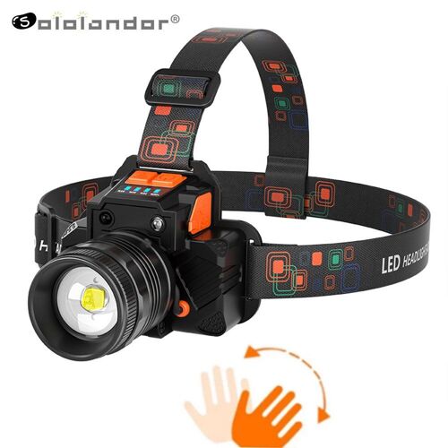 Lampe Frontale À Led T6/L2 Rechargeable Avec Capteur, Lumière Blanche Ultra Brillante, Longue Portée, Mise Au Point, Pêche Nocturne, Extérieur