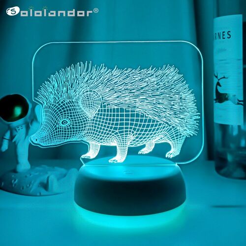 Lampe De Bureau En Forme De Hérisson En Acrylique, 7 Couleurs, Décoloration, 3d, Nouveauté, Animal Optique, Veilleuse, Décoration De Bureau, Cadeau Pour Enfants