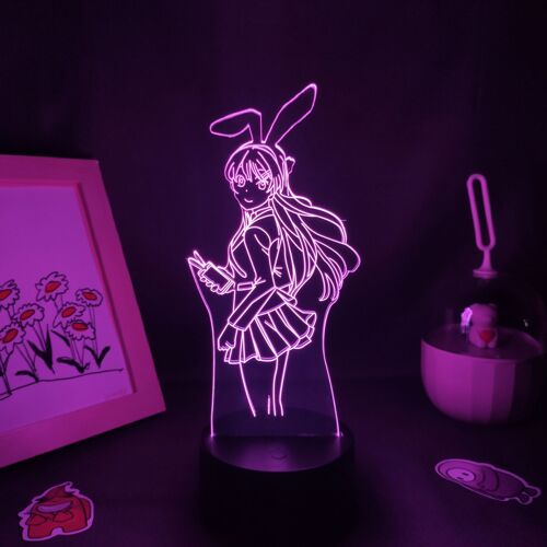 Lampe Led En Forme De Lapin Sakurajima Mai, 3d, Néon, Sexy, Kawaii, Décoration De Table De Chambre À Coucher, Lampe De Lave