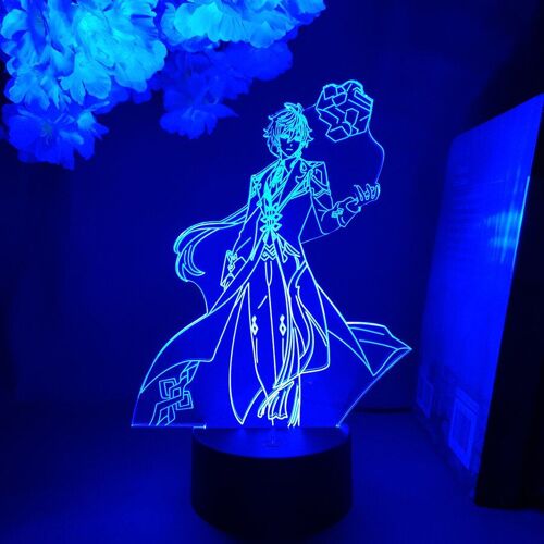 Lampe Led Colorée À Impact 3d, Rvb, Avec Télécommande Et Câble Usb, Joli Cadeau Pour Décoration De Chambre D'enfants, Figure Zhongli