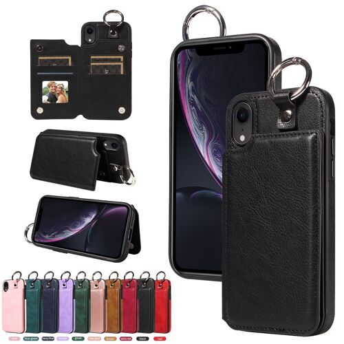 Coque Pour Iphone Xr Avec Fermoir Anneau,Etui En Cuir Pu Pochette Portefeuille Magnétique Etui De Protection,Antichoc Housse De Protection Pour Iphone Xr,Noir
