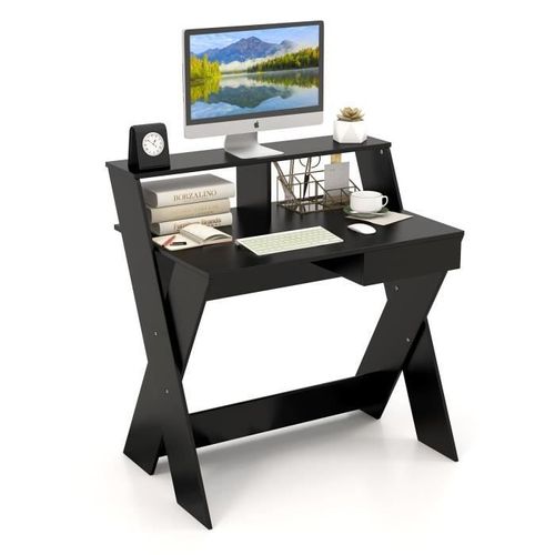 Costway Bureau Informatique Avec Rangement Et Support D'écran, Repose-Pieds Pour Travailler, Réviser, Gaming Noir