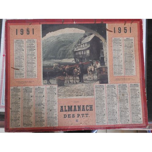 Calendrier Almanach Ptt 1951 / Paysage Montagne / Anes