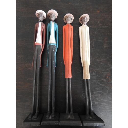 Lot De 4 Statuettes Art Africain : Hommes Longilignes