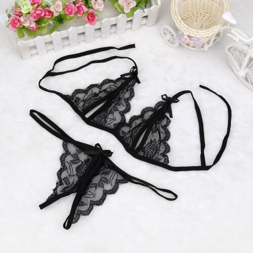 Ensemble De Sous-Vêtements Pour Femme, Lingerie Érotique Transparente, Col En V, Soutien-Gorge En Dentelle, String, Nuisette Sexy, Porno