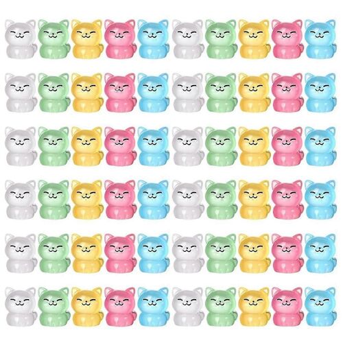 60 Pcs Lumineux Miniature Chat Figurines Résine Mignon Petit Chat Figures Glow Dans Le Noir Mini Résine Un