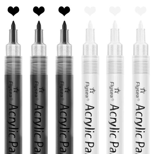 Stylos De Peinture Acrylique, Emballage De 6 Marqueurs De Peinture Noir Blanc, Stylos De Peinture Pour La Peinture Rupestre Pierre Céramique Gla