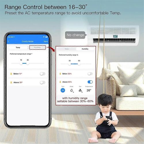 Tuya WiFi IR Thermostat AC Contrôleur Télécommande Capteur de température et d'humidité Commande vocale pour Alexa Google
