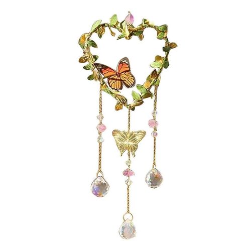 Coeur Suncatchers fenêtre suspendue, coloré cristal Suncatcher avec papillon, cristaux Light Catcher avec prismes jardin