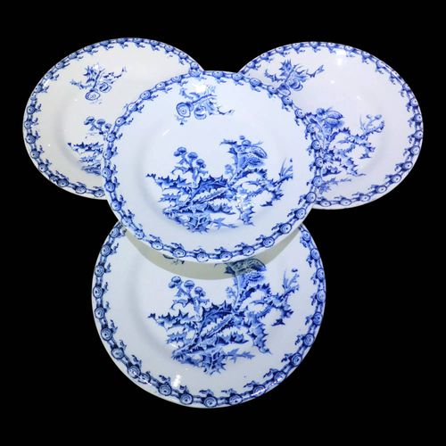 4 Assiettes Plates Gien Chardons 4 Bleu