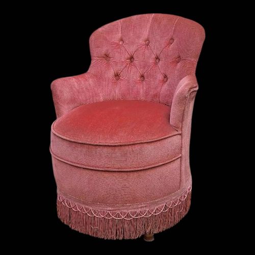 Fauteuil Crapaud Velours Vieux Rose Rose