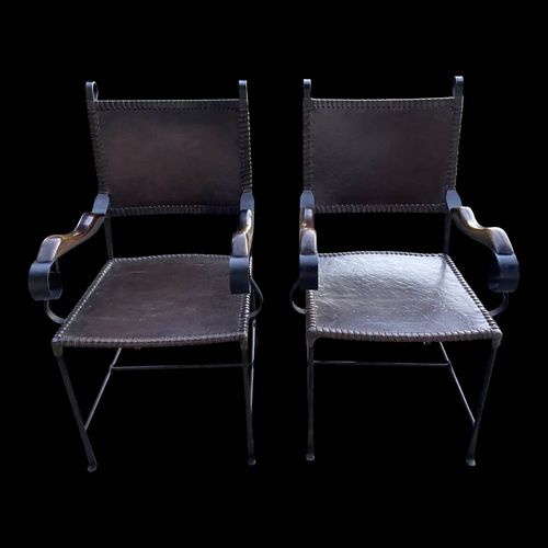 Paire De Fauteuils En Fer Forg Marron