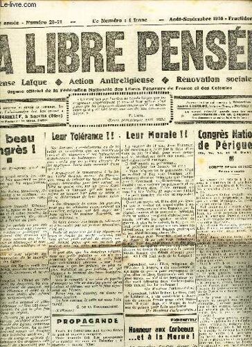 La Libre Pensee - N°20-21 / Un Beau Congrès!/ Congrès National De Perigueux/ Honneur Aux Corbeaux ... Et À Laa Morue ! / En Turquie/ Le Plus Illustre Croyant D Italie / L Eglise Et Les Travailleurs/(...)