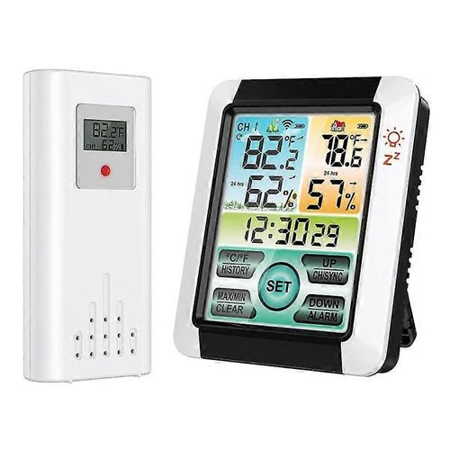 Thermomètre intérieur extérieur Hygromètre numérique sans fil Jauge de température avec temps, bourdonnement de température