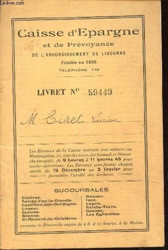 Livret N°59449 - Appartenant A Ciret Lucien