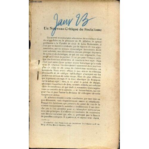 Un Nouveau Critique Du Socialisme - Extrait De L Avenir - N°52 - Janvier 1923 - 8e Année.