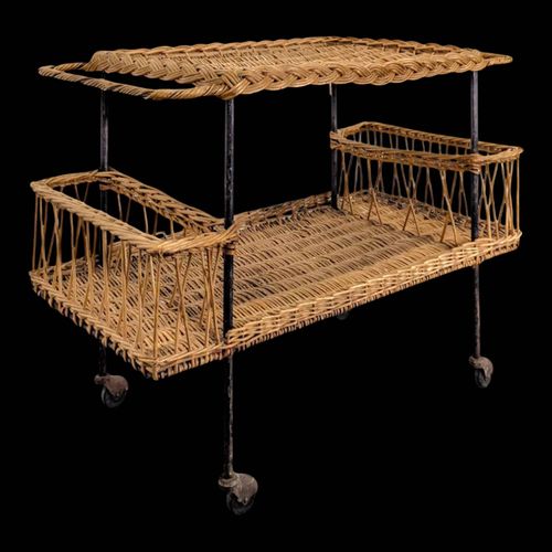 Desserte Roulante En Rotin Des Annes 60 Beige