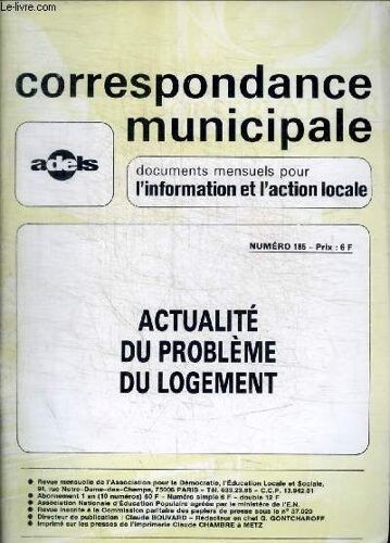 Correspondance Municipale - Documents Mensuels Pour L Information Et L Action Locale - N° 185 - Fevrier 1978 -