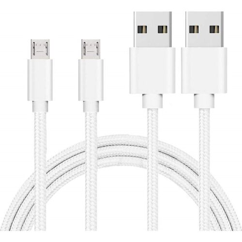 Lot 2 Cables pour ASUS ZENFONE 5 LITE / 4 MAX / 3 MAX / MAX M1 / MAX M2 / GO - Cable Chargeur Micro USB Nylon Tressé Argent Blanc 1 Metre [Phonillico®]