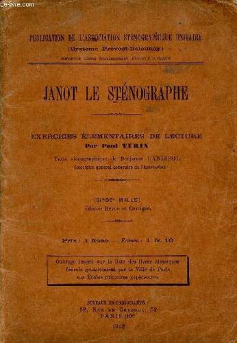 Janot Le Stenographe : Exercices Elementaires De Lecture