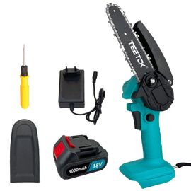 TEETOK scies à chaîne Mini tronçonneuse 6-pouces sans fil 21V électriques,avec 18V batterie 3.0Ah+chargeur,pour Domestique Jardinage Verger Cueillette Elagueurs bois coupés DIY Outil,Compatible Makita