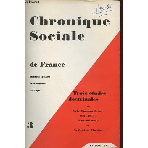 Chronique Sociale De France N°3 - 15 Juin 1961