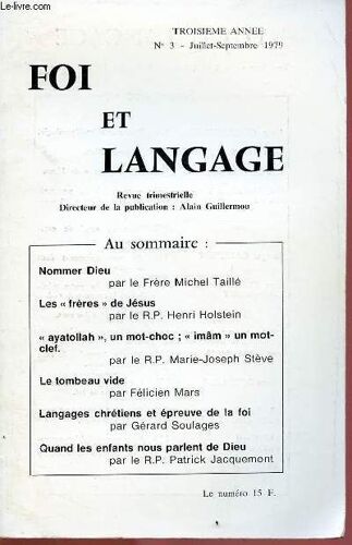 Foi Et Langage N°3 - 3eme Annee - Jui/Sept 79