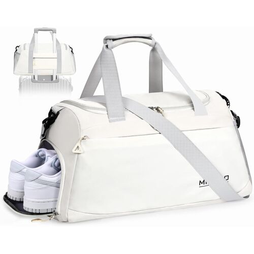 Sac De Voyage Grande Capacité Sac De Sport Homme Femme Imperméable Sac Avec Compartiment À Chaussures & Poche Humide Portatif, Blanc