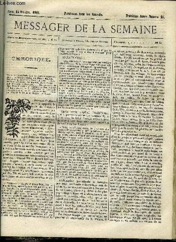 Le Messager De La Semaine N° 46 - Les Curiosités De Rome Par Henri Nadault De Buffon, Les Vitraux Du Sanctuaire (Suite) Par J.M. De Gaulle, Agriculture - Typhus Contagieux Des Bêtes Bovines Par Le(...)