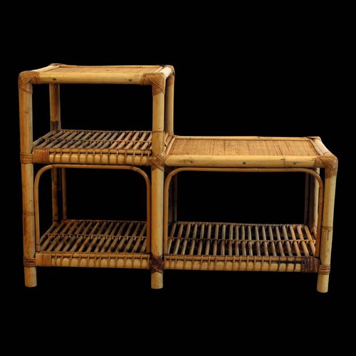 Meuble Bas Rotin Deux Niveaux Jaune