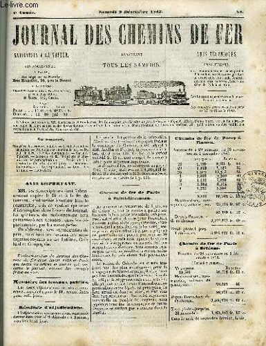 Journal Des Chemins De Fer 2e Annee N° 88 - Ministère Des Travaux Publics, Résultats D Adjudications, Recettes Des Chemins De Fer, Du Bail A Faire Avec Les Compagnies, Garantie D Intérêt, Rapport De(...)