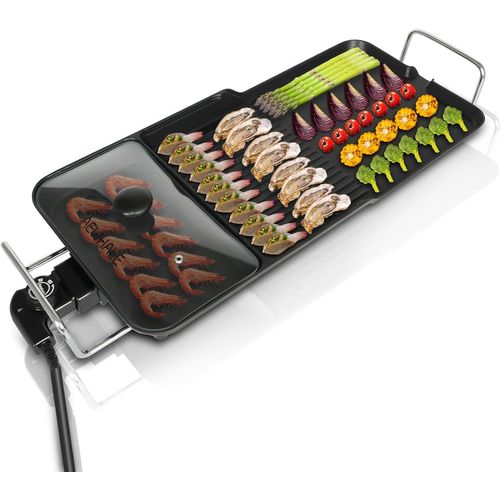 SUBZONAL-Plancha Électrique 3 en 1, Plaque de Cuisson Température Réglable pour Viandes, Poissons & Légumes, Anti-adhésif, Facile à Nttoyer 2000W
