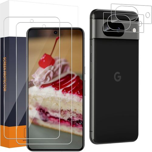 AEFJ-Verre trempé pour Google Pixel 8A 5G Film, Dureté 9H Anti Rayures, Bubble Free, Haute Sensibilité, 2,5D bord rond, HD Claire Google Pixel 8A Vitre Protection + Caméra Protection écran(2+2)