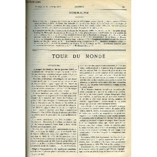 Le Cosmos - Revue Des Sciences Et De Leurs Applications N° 1147 - A Propos De L Éclipse Du 14 Janvier 1907, Origine Fragmentaire De Quelques Comètes, L Observatoire De Bourges, Réveil De L Etna, Une(...)