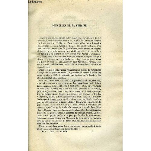 Les Mondes (Cosmos) N° 3 - Souscription Internationale Pour Élever Un Monument A La Mémoire De Joseph-Nicéphore Niepce, Chute D Un Météore Dans Le Michigan, Canon De 160 Tonnes, Aéronautique En(...)