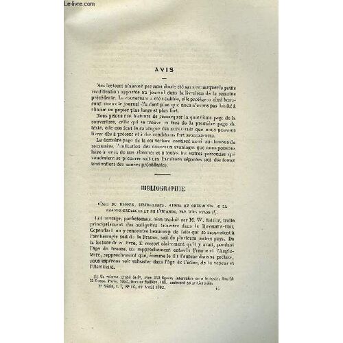 Cosmos - Les Mondes N° 16 - L Age Du Bronze, Instruments, Armes Et Ornements De La Grande-Bretagne Et De L Irlande, La Pile Et La Décomposition De L Eau, Dangers De L Acide Fluorhydrique, Soirée(...)
