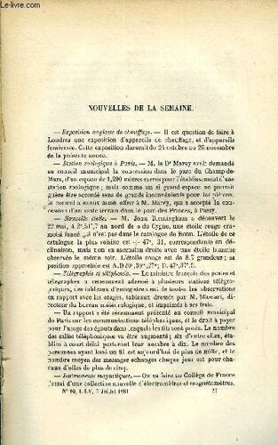Les Mondes (Cosmos) N° 10 - Exposition Anglaise De Chauffage, Station Zoologique A Paris, Nouvelle Étoile, Télégraphie Et Téléphonie, Congrès Achéologique De France, Monument Scientifique A Élever Au(...)